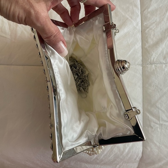 Gatsby Roaing 20s Pearl Bridal Evening Purse Large Pearl Flapper Clutch Bag 👛 - Picture 7 of 7